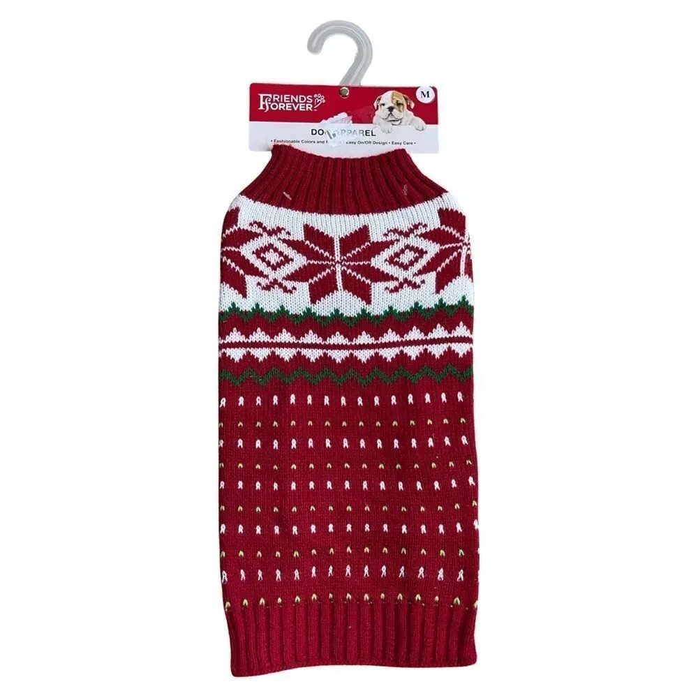 Friends Forever Knit Pet Holiday Red & White Ugly Sweater Medium NWT